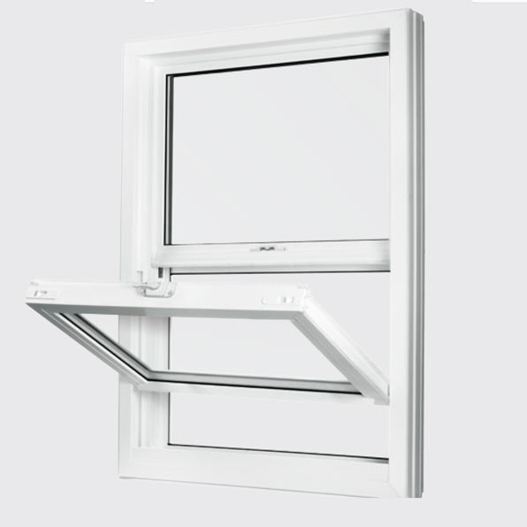 White single hung window with bottom sash open for ventilation