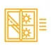 window cross‑section with layered seals resisting wind lines, a small sun icon symbolizing retained warmth