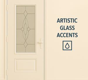 Interior door with decorative glass design, adding artistic detail to the space