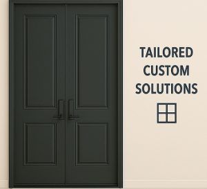 Installed tailored black double entry door with recessed panel design
