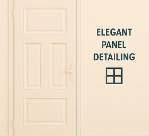 Traditional interior door with raised panel detailing and neutral beige tones