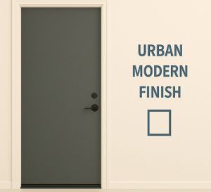 Installed minimalist urban-style entry door with matte black finish