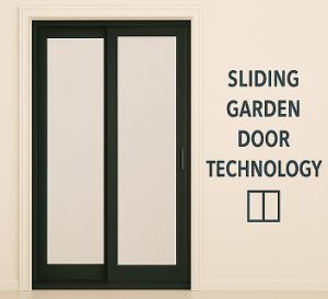 Installed black sliding garden door with frosted glass panels