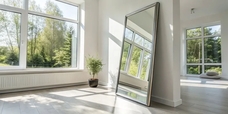 Mirror positioned across from window reflecting and multiplying natural light to brighten the entire room