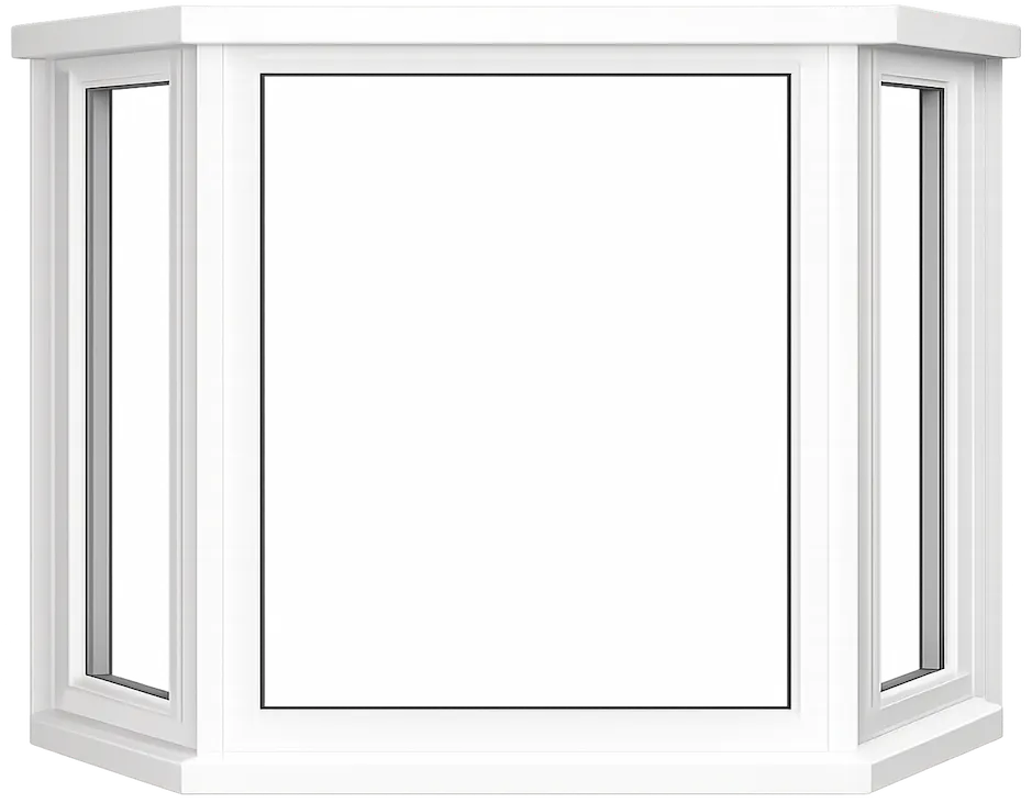 Comfortable built-in bay window bench with gray pillows, offering panoramic outdoor view through large energy-efficient windows